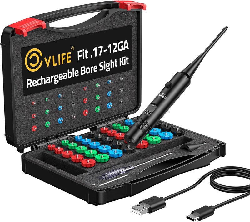 CVLIFE Rechargeable Bore Sight Laser Kit with 64 Adapters fit 0.17 to 12GA Calibers, Professional Red/Green Laser Bore Sight with Button Switch, Powerful Choice for Hunting Bore Sight Tool - Image 1